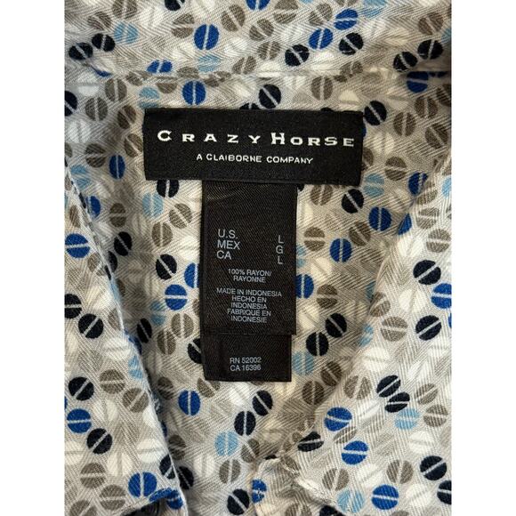 Crazy Horse Button-Up Shirt L – Retro Geometric Print, Short Sleeve Casual - Picture 2 of 4